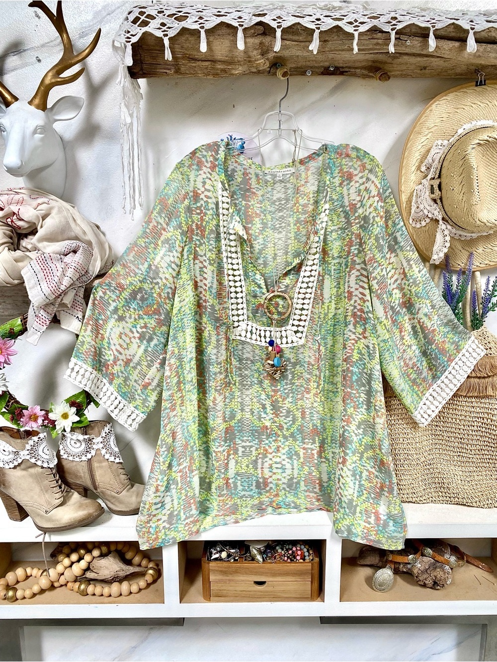 Anthropologie DANIEL Rainn boho semi sheer tunic/cover up vacay beach vibe